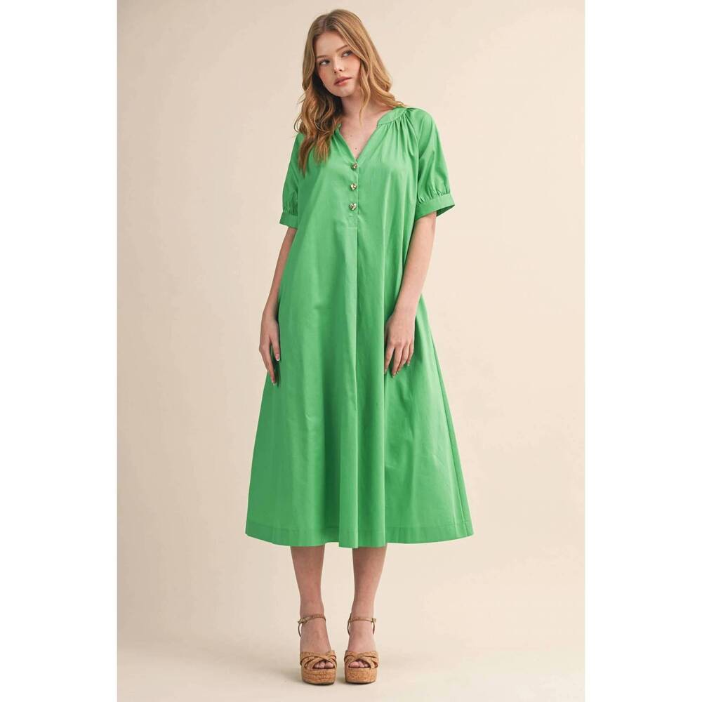 NEW &MERCI v-neck button front dress in kelly green